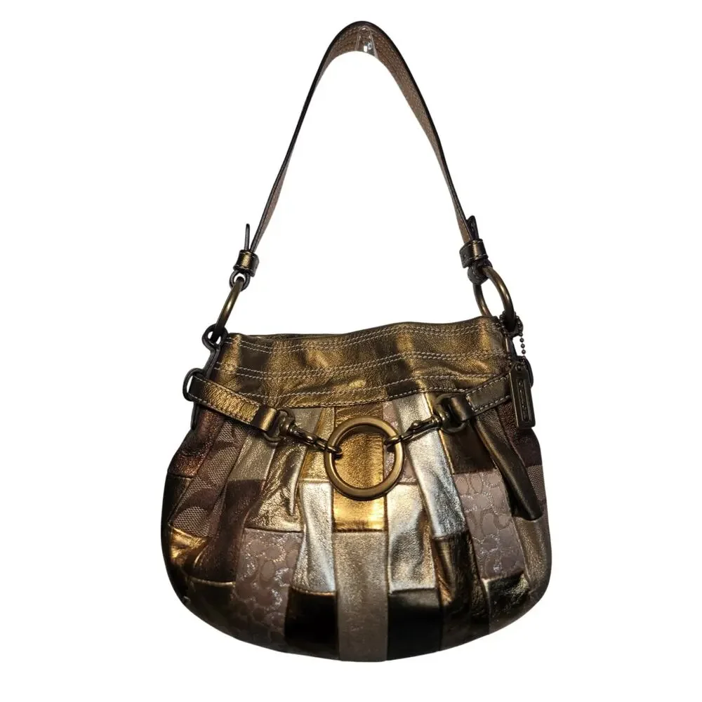 Vintage Coach Patchwork Mosaic Mini Hobo Metallic Gold